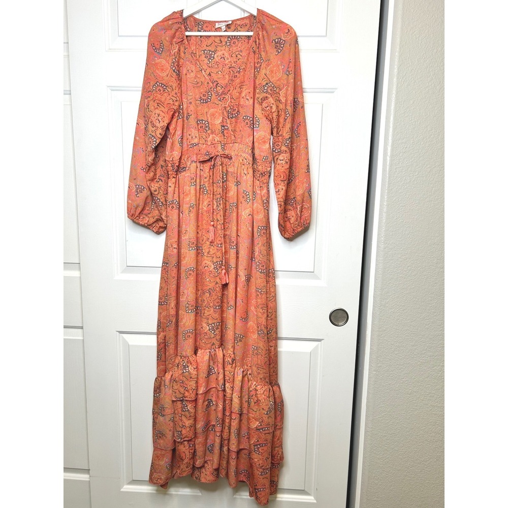 Boemo Maxi Dress XLP Paisley Boho Tiered Ruffle Sleeve